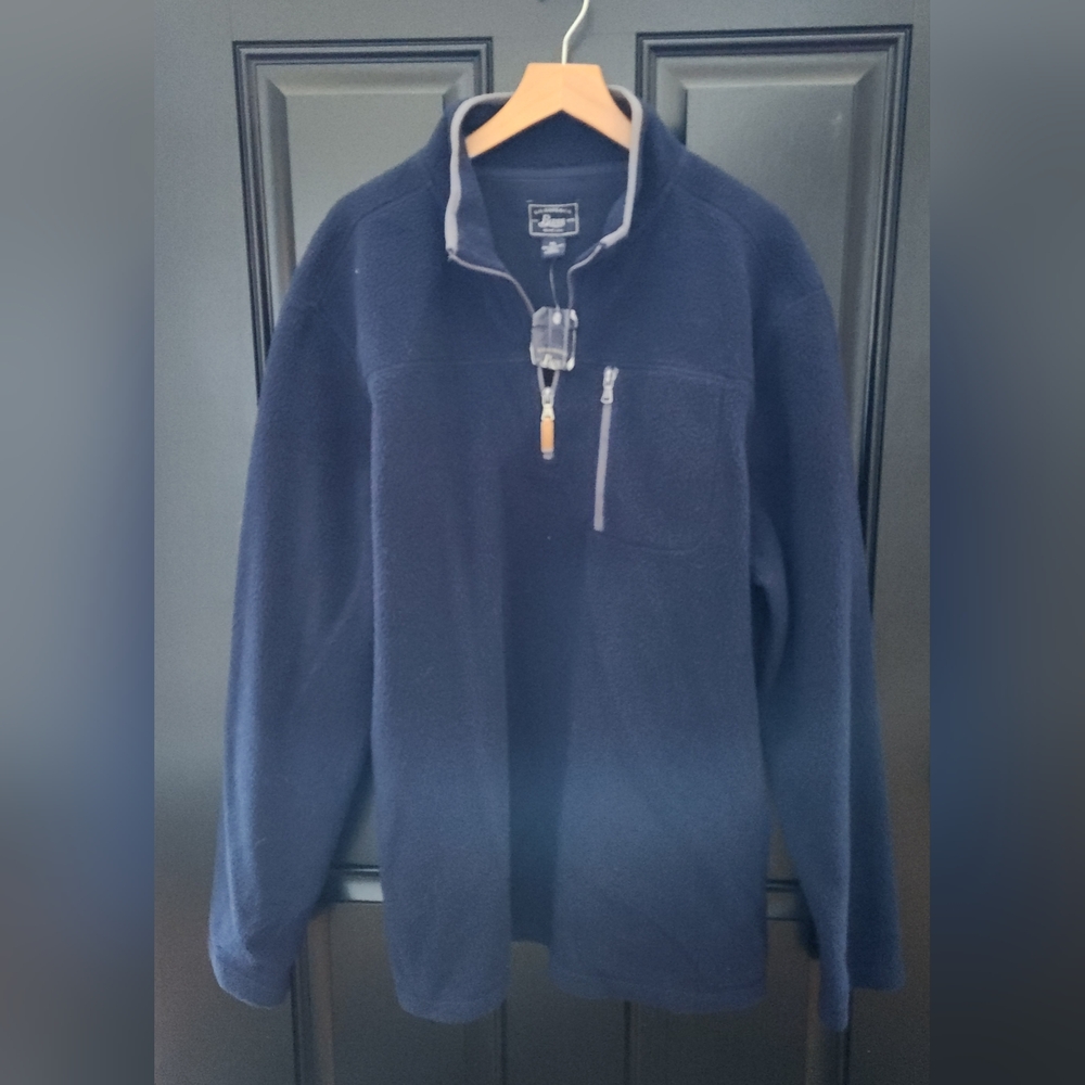 NWT G.H. Bass Men's Navy Blue 1/4 Zip Fleece Pullover Jacket Pocket Size XL